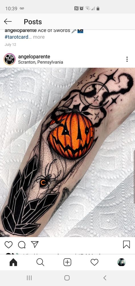 Halloween Sleeve, Best Cover Up Tattoos, Spooky Tattoos, Halloween Tattoo, Halloween Tattoos, Cover Up Tattoos, Black And Yellow, Tattoo Idea, Geometric Tattoo