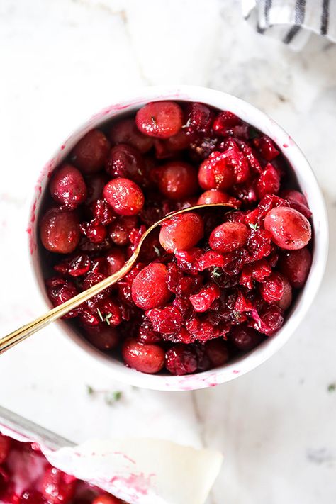 Roasted Cranberry Grape Compote | www.floatingkitchen.net Yankee Recipes, Grape Compote, Roasted Grapes, Floating Kitchen, Vegetarian Meatballs, Pumpkin Mac And Cheese, Cranberry Sauce Recipe, Vegetarian Thanksgiving, Crowd Pleasing Appetizers