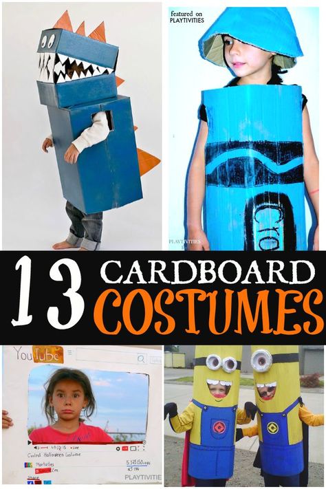 Make these cardboard Halloween costumes in just few minutes without spending any money. Simple, cheap and super original. Cardboard Box Costumes Diy, Cardboard Costumes Diy, Cardboard Halloween Costumes, Monster Truck Costume, Cardboard Costumes, Cardboard Challenge, Cardboard Halloween, Recycled Costumes, Cardboard Costume