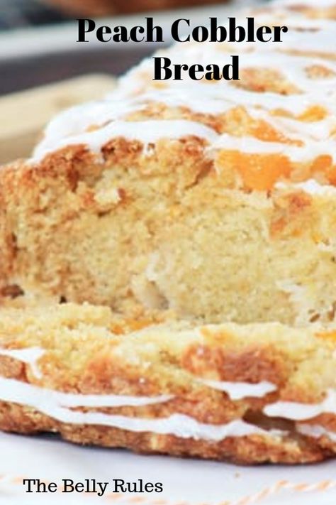 Peach Cobbler Bread - My Recipe Magic #bread #easyrecipe #homemade Peach Cobbler Bread, Bread Loafs, Peach Cobbler Cake, Dessert Boards, Peach Bread, Peach Pound Cakes, Pound Cake Recipes Easy, Dessert Breads, Peach Recipes