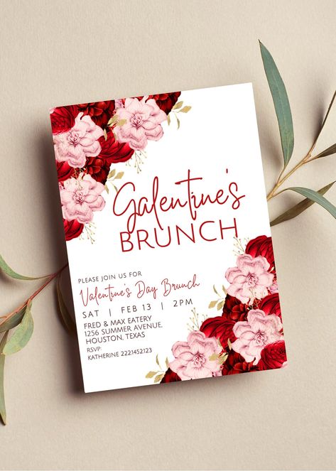 Galentine Brunch, Valentine Invitations, Email Invitation, Invitation Pink, Brunch Invitations, Valentine Birthday, Pink Invitations, Digital Invitation, Pink And Red