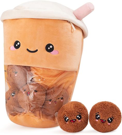 Super Cute Plushies】-- A bag of soft boba tea plushies, sooo cute! There are 6 plush dolls in each cute boba tea cup pillow, rich and vivid colors, no one can resist the charm of this plush toy. 【High-Quality Material】-- Unique boba tea cup shaped plush pillow design. Stretch super soft fabric, filled with soft down cotton. Not afraid of stretching, not afraid of squeezing, smooth and comfortable to the touch, skin-friendly and fluffy. Plushie Packaging, Bubble Milk Tea, Tea Design, Popular Toys, Sleep Pillow, Boba Tea, Plush Pillow, Kids Pillows, Doll Gift