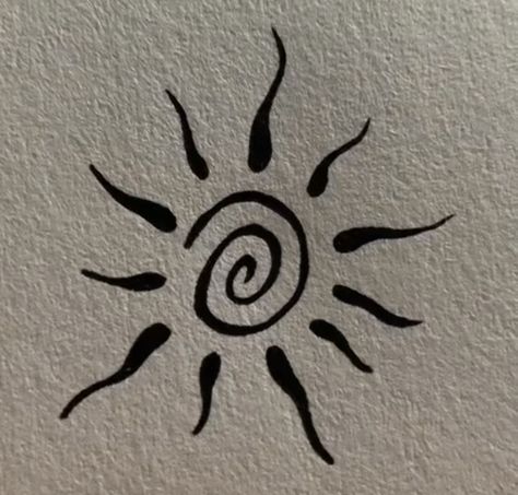 Earthy Doodles Easy, Squiggly Sun Tattoo, Spiral Sun Tattoo Meaning, Swirl Sun Tattoo, Earthy Doodles, Earthy Symbols, Swirly Sun Tattoo, Earthy Drawings, Simple Hippie Tattoos