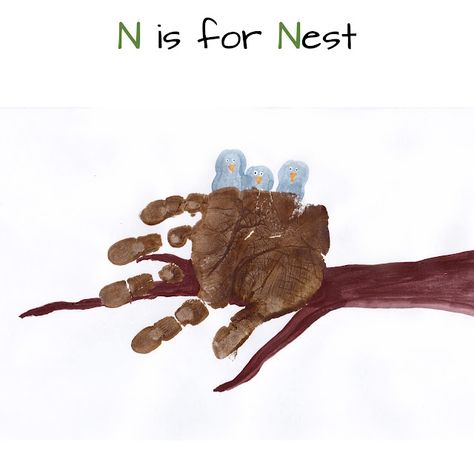 Mommy Minutes: ABC Handprint Art Part 3... N is for Nest Abc Handprint Art, N Is For Nest, Abc Crafts, Footprint Crafts, Preschool Projects, Spring Preschool, Alphabet Crafts, Footprint Art, Handprint Crafts