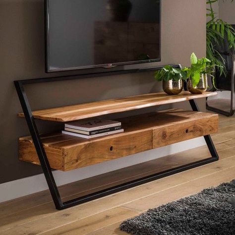 Metal Tv Stand, Wood Tv Unit, Steel Furniture Design, Wooden Tv Cabinet, Wooden Tv, Loft Stil, Metal Furniture Design, Tv Stand Wood, Iron Furniture