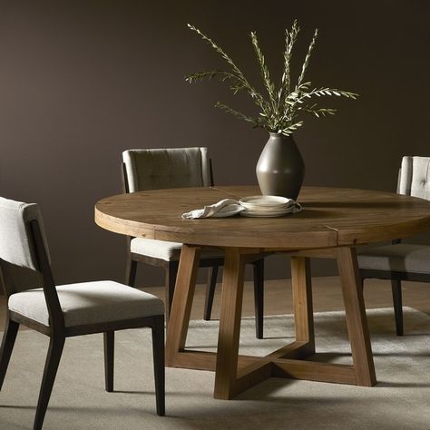 Rhea Classic Round Dining Table - Rustic Smoke - Rustic Smoke - On Sale - Bed Bath & Beyond - 33988983 Circular Dining Room Table, Wooden Dinner Table, Circular Dining Room, Dining Room Table Sets, Round Extendable Dining Table, Dining Table Rustic, Iron Hardware, Table Sets, Wood And Marble