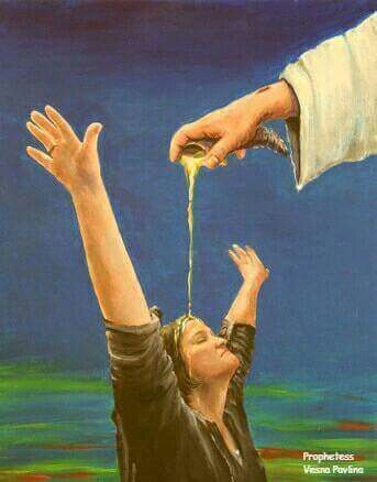 Anointing being poured out with woman lifting her hands in praise. Prophetic art. Prophetic Art Worship, Prophetic Painting, Spiritual Pictures, Worship Jesus, Bible Images, Jesus Heals, Jesus Christ Art, Prophetic Art, Bride Of Christ