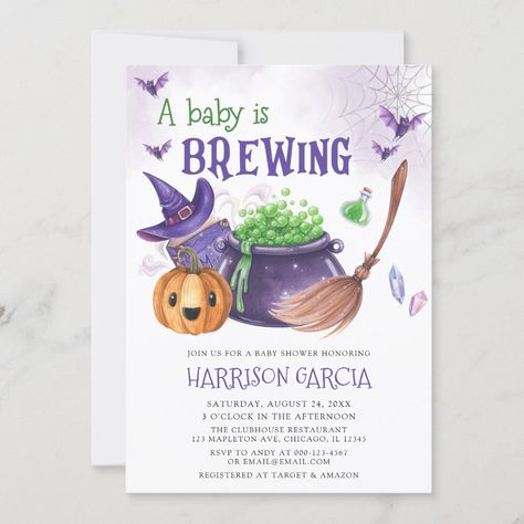 A Baby Is Brewing Halloween, Halloween Witch Cauldron, A Baby Is Brewing, Baby Is Brewing, Gender Neutral Baby Shower Invitations, Blue Invitation, Halloween Baby, Halloween Boys, Blue Baby Shower