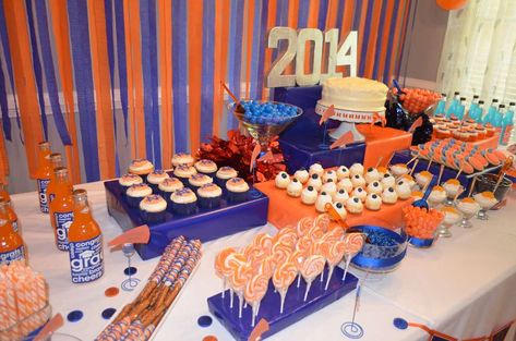 Orange & Blue (Cheerleader) Graduation/End of School Party Ideas | Photo 3 of 24 Orange Graduation Party, End Of School Party Ideas, End Of School Party, Blue Graduation Party, School Party Ideas, College Grad Party, Trunk Party, Entertaining Tips, Boy Graduation