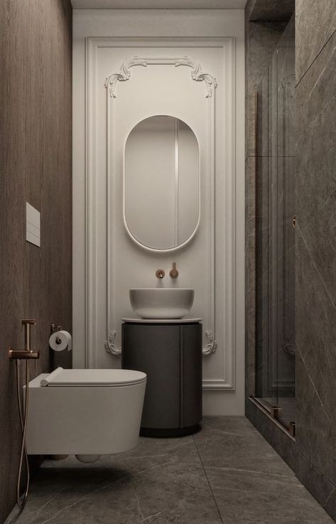 Luxury Bathroom Master Baths Modern, Neoclassic Interior, Neoclassical Home, Luxury Bathroom Master Baths, Modern Small Bathrooms, Luxury Master Bathrooms, Neoclassical Interior, Black Interior Design, Bathroom Mirror Lights