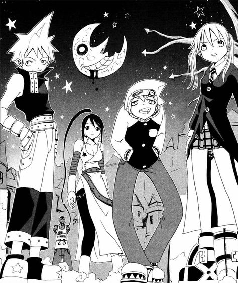 Blackstar And Tsubaki, Soul Eater Manga, Sparkling Stars, Dark Sky, Soul Eater, Manga Covers, Art Icon, Manga Illustration, Black Star