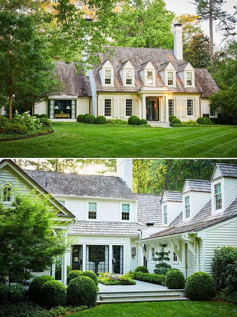 Remodeled Colonial Cottage Atlanta Homes Exterior, Renovated Cottage, Atlanta Homes And Lifestyles, Colonial Garden, Living Space Ideas, Colonial Cottage, Lush Landscaping, Colonial Exterior, Modern Renovation