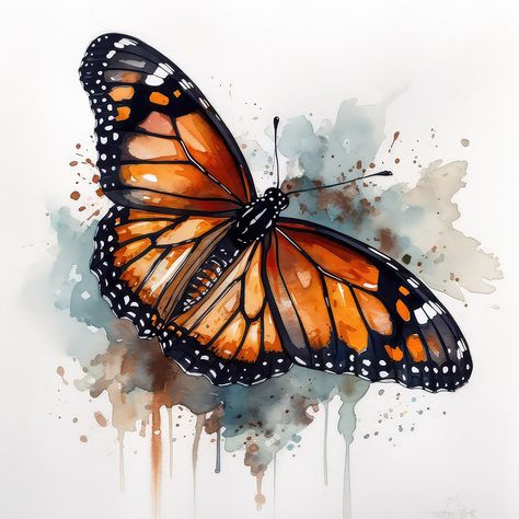 Monarch Butterfly Water Color Painting | 12 H Watercolor Hummingbirds, Watercolor Painting Easy, Butterfly Artwork, Butterfly Drawing, Color Painting, Butterfly Watercolor, Monarch Butterfly, Watercolor Animals, Watercolor Design