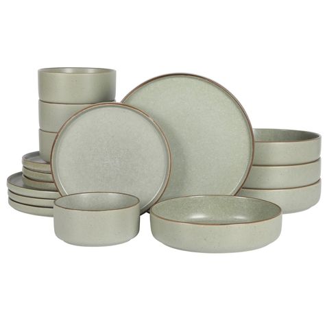 The Gelston 16-piece Reactive Stoneware Dinnerware Set from Gibson Elite features contemporary silhouettes that win in both beauty and utility. Dinnerware Set Modern, Hosting Essentials, Plates And Bowls Set, Stoneware Dinnerware Sets, 4 Plates, Kitchen Bowls, Dinner Bowls, Stoneware Dinnerware, Reactive Glaze