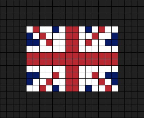 A small to medium pixel art template of the United Kingdom flag.

The U K flag represents England, Wales, Scotland and Northern Ireland. Flags Pixel Art, L'manberg Flag, Pixlr Art, St George Flag, Soap Mactavish, Black And White Flag, European Flags, Flag Beads, Kawaii Cross Stitch