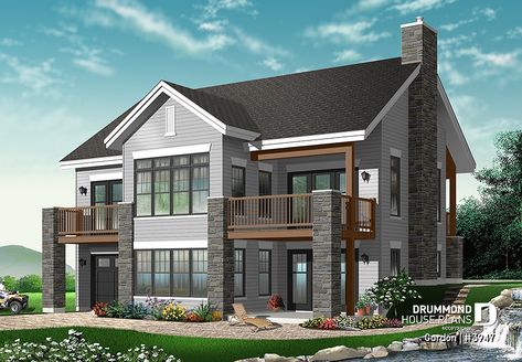 House plan 4 bedrooms, 2 bathrooms, garage, 3947 | Drummond House Plans Miramonti Boutique Hotel, Vacation House Plans, Northwest Style, Drummond House Plans, Bangunan Minecraft, Mountain House Plans, Lake House Plans, Walkout Basement, Casa Exterior