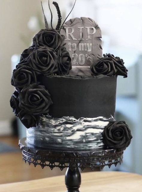 Rip To My Twenties Cake, Rip 30th Birthday Cake, Rip Twenties Birthday Cake, Gothic Cakes, Rip Twenties, Rip 20s, Graveyard Cake, 30th Cake, Dark Royalty Aesthetic