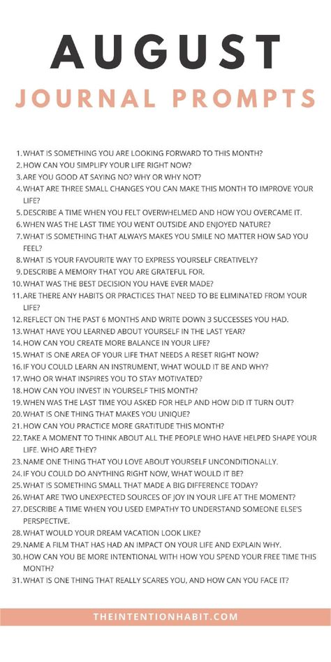 These daily August journal prompts give you a new creative writing prompt for each day of August to help you stay consistent with your daily journaling habit. August writing prompts for daily journaling. August Writing Prompts, Artifical Intelligent, August Writing, August Journal Prompts, Daily Journaling Prompts, January Journal Prompts, Monthly Prompts, August Journal, Gratitude Reflection