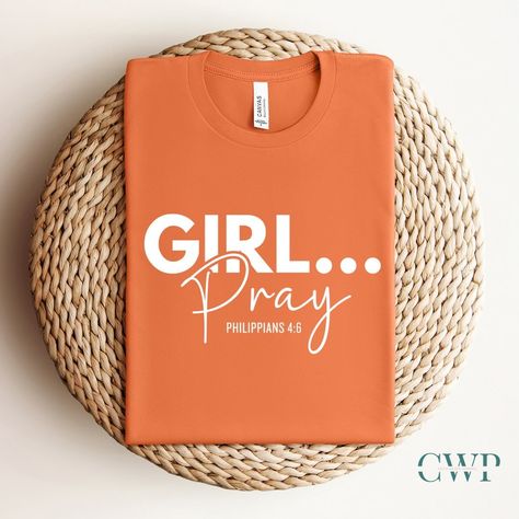 Girl Pray need to be your new response ‼️‼️. Prayer is a weapon and in ALL situations prayer needs to be your go to! Join the movement and grab your GIRL PRAY TEE. #faithbasedapparel #faithbasedclothing #faithbasedtees #girlpray #prayerchangesthings #prayerchangeseverything #prayerchallenge #faithinspired #womanofgod #womanoffaith #sahmlifestyle #christianmommy #christianwife A Praying Woman, Bridal Hoodies, Scripture Tshirts, Beautiful Tshirts, Slay The Day, Christian Shirts Designs, Faith Based Clothing, Prayer Changes Things, Print Outs