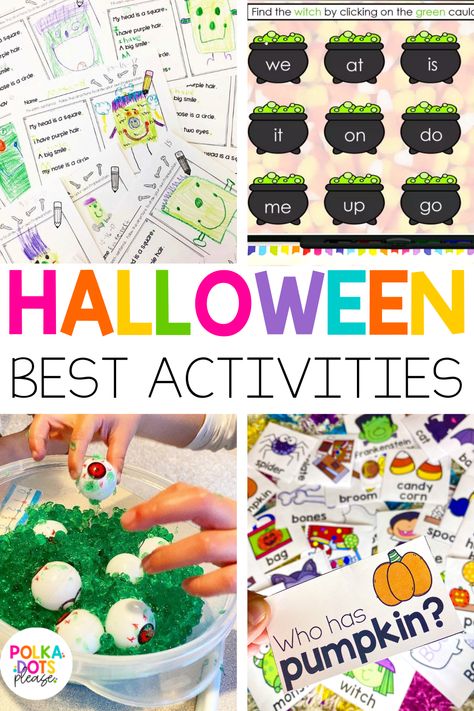 Celebrate the Halloween season with these fun and engaging Halloween themed activities your students will love! This resource is perfect for your Kindergarten, 1st, and 2nd grade classrooms. This blog highlights my favorite Halloween activities and is packed with resources that will teach and engage students throughout the spooky season. Some of the activities included are Halloween freeze writing and game center, witch's brew word activity, Halloween math activities, and much more! #Halloween Upper Grade Halloween Activities, Halloween Teaching Activities, Halloween Day Activities Kindergarten, Halloween Crafts Grade 1, Halloween Math Games 1st Grade, Halloween Activities For Special Education, Halloween Literacy Activities 3rd Grade, Sight Word Halloween Activities, Halloween Activities In The Classroom