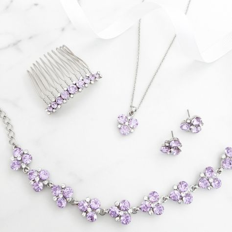 Pastel Purple Jewelry, Light Purple Jewelry, Lavender Accessories, Amethyst Accessories, Prom 2k23, Lavender Jewelry, Purple Jewellery, Fake Marriage, Bridesmaids Accessories