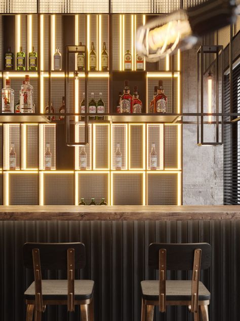 "Contemporary Bar in Almaty" by Studio: Roman Sinitsa / 24.2018 -  Designer / Architect: ATO studio & Forms Architects Goodtime Hotel, David Grutman, Bar Counter Design, Studio House, Bar In Casa, Almaty Kazakhstan, Bar Inspiration, Bar Interior Design, Luxury Bar