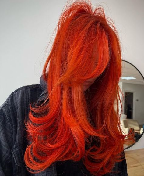 MA color + cuts | Society edu (@christiandomingos) • Instagram photos and videos Neon Orange Hair Color, Vivid Copper Hair, Fire Color Hair, Fire Hair Color Short, Orange Red Hair Color, Orange And Red Hair, Bright Color Hair, Neon Orange Hair, Burnt Orange Hair Color