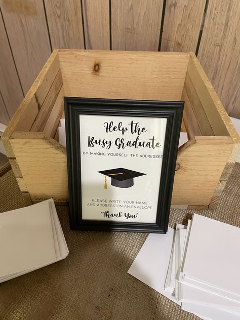 Diy Grad Party Card Box Ideas, Grad Open House, Grad Party Sign In Guest Books, Grad Party Advice Jar, Grad Party Memory Jar, Open House Ideas For Seniors, Wooden Card Box Graduation, Graduation Open House, Open House Ideas