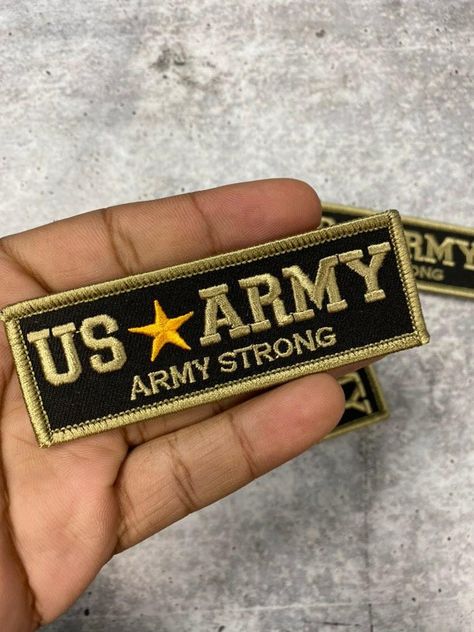 Check out our sleek little Military Emblem, "US ARMY" Army Green & Black, w/Gold Star, Embroidery Patch, Size 3"x1", Iron-on Patch, Small Badge for Clothing and Hats Patch has adhesive on the back and is ready to be sealed with your heat press or iron (without steam) Enjoy!! Thanks so much for stopping by! **** How to apply your embroidered patches **** Our embroidered patches can be ironed onto anything you can iron: shirts, jeans, hats, blouses, pants, skirts, etc. Make your clothes and access Army Jeans, Us Army Patches, Army Patches, Army Strong, Felt Letters, Pants Skirts, Military Patch, Cool Patches, Hat Patches