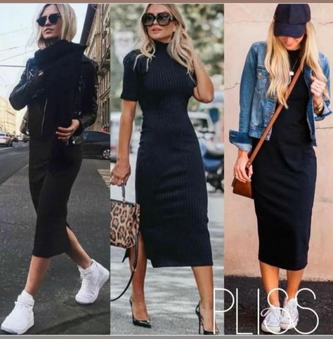 Dresses With Tennis Shoes, Black Dress Outfit Casual, Outfits Vestidos, Pencil Skirt Outfits, Winter Fashion Outfits Casual, Black Dress Outfits, Black Outfits, Fashion Mistakes, Look Casual