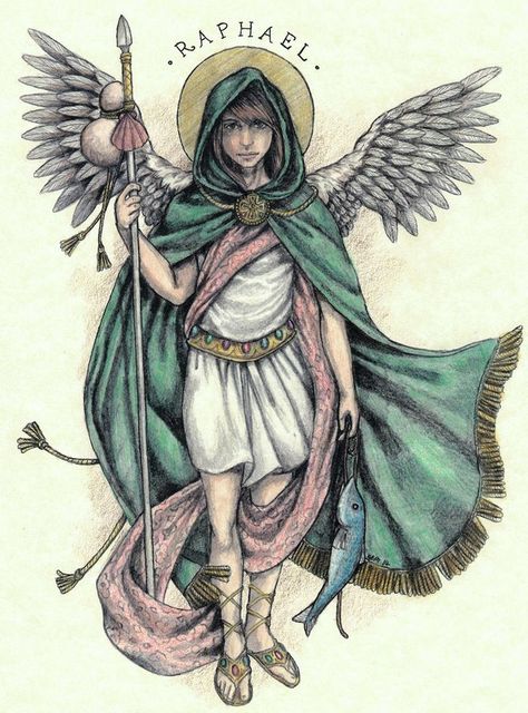 Angel Raphael Tattoo, Raphael Tattoo, Saint Raphael Archangel, September Tattoo, Angel Symbols, Raphael Archangel, Angel Raphael, St Raphael Archangel, Raphael Angel