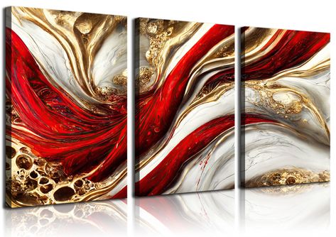 PRICES MAY VARY. Red Canvas Wall Art Size: 3pcs 12x16 inches 30x40cm. Red and gold wall decor, abstract red theme picture wall art, bright and bold color wall art, create a unique style of interior home decor, suitable for any room decoration. Each abstract painting is stretched on a wooden frame and ready to hang Red Theme Abstract Wall Decor: This Reds Abstract Wall Art Decor, Make It Suitable For Your Bedroom, Office, Bathroom, Kitchen, Dining Room, Living Room, Guestroom, Restroom, Stair, Ha Posters For Living Room, Wall Art Textured, Bedroom Office Decor, Wall Decor Pictures, Red And Gold, Bedroom Office, Living Room Bedroom, Room Bedroom, Canvas Wall