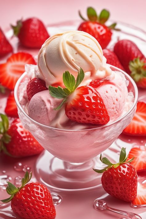 Strawberry Mood Board, Pink Ice Cream Aesthetic, Strawberry Ice Cream Aesthetic, Pink Strawberry Aesthetic, Strawberry Foods, Strawberry Vanilla Ice Cream, Ice Cream Lab, Cafe Ice Cream, Ice Cream Aesthetic