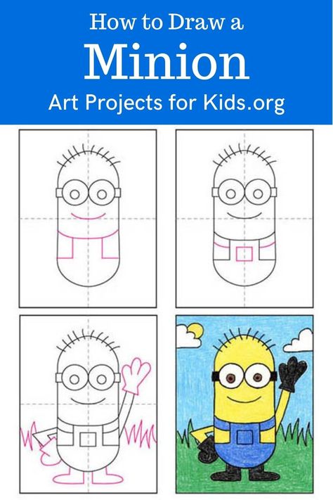 Draw A Minion, Kid Drawings, Cartoon Drawing For Kids, Minion Drawing, Cool Cartoon Drawings, Random Animals, Minion Art, Minions Coloring Pages, Crayon Drawing