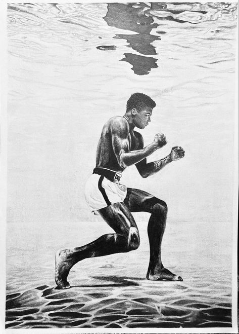 Mohammad Ali Tattoo, Mohammed Ali Tattoo, Underwater Drawing Pencil, Mohammed Ali Art, Muhammad Ali Tattoo, Muhammad Ali Underwater, Muhammad Ali Art, Pool Tattoo, Boxing Tattoos