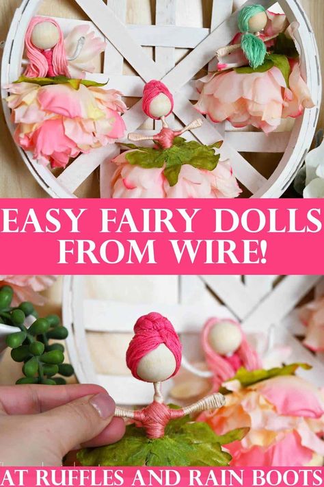 Diy Faries Dolls, Diy Fairies For Fairy Garden, Fairy Flower Dolls Diy, Fairy Doll Hair Tutorial, Wire Fairies Diy How To Make, Embroidery Floss Doll Hair, Embroidery Floss Dolls, How To Make A Fairy Doll, Flower Fairies Diy