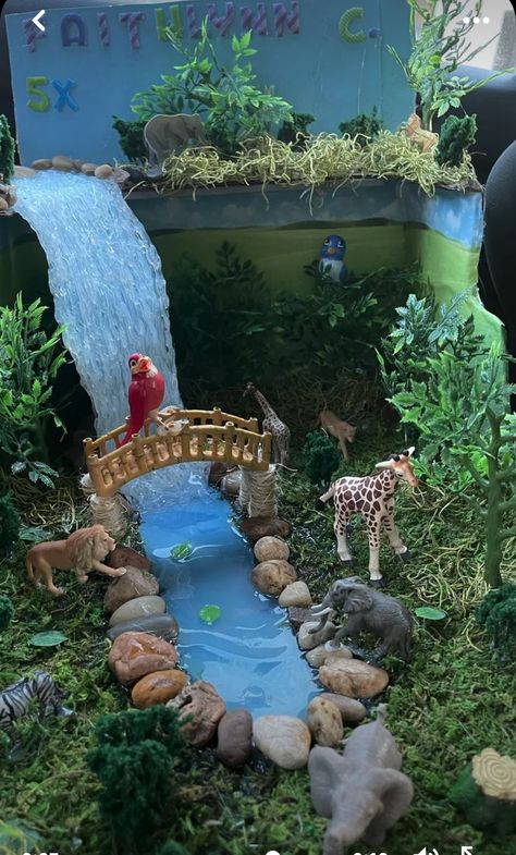 Habitat Diorama Ideas For Kids, Rainforest Model, Ganpati Making, Ecosystems Diorama, Rainforest Project, Diorama Kids, Kobra Kai, Mandir Decoration, Habitats Projects