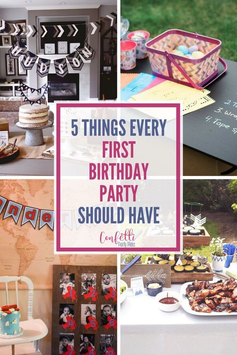 5 Things Every First Birthday Party Should Have. These simple ideas make all the difference when it comes to planning and hosting a special first birthday party for your little one!  • Allison Carter Celebrates | Easy Celebrations for the Modern Parent #partyplanning #firstbirthday #partyideas Bday Celebration Ideas, Bday Celebration Ideas At Home, Planning 1st Birthday Party, First Birthday Activities, 1 Year Birthday Party Ideas, Simple First Birthday, Birthday Party Menu, Birthday Party Checklist, Bday Celebration