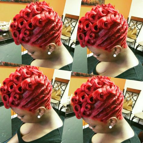 Red hair and finger waves are the  bomb, perfect combo Red Finger Waves Black Women, Red Finger Waves, Finger Waves Natural Hair, Side Bob, Beautiful Short Hair, Hairstyle Ideas For Short Hair, Finger Waves Short Hair, Hair Cut Ideas, Easy Trendy Hairstyles