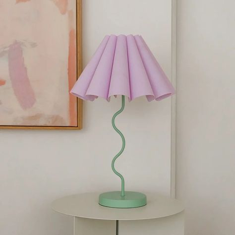 Linen Lamp, Lilac Pastel, Linen Lamp Shades, Pastel Decor, Bright Pastels, Table Lamp Design, Filament Bulb, Black Table Lamps, Beautiful Lamp