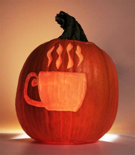 Coffee Pumpkin.  Great counter idea for Halloween in the shop -- could promote pumpking latte. Coffee Monday, Coffee Pics, Coffee Board, Pumpkin Carving Ideas, Friday 13th, Coffee Queen, Coffee Talk, Pumpkin Coffee, Carving Ideas