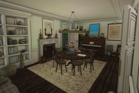 Bloxburg Dining Room, Cottage Core Bloxburg House, Bloxburg Cottage, Bloxburg Inspiration, Bloxburg Rooms, Bloxburg Interior, Bloxburg House Ideas 1 Floor, Bloxburg Building, 2 Story Bloxburg House Ideas