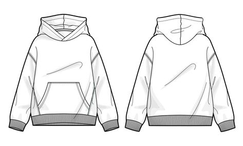 Hoodie Technical Drawing, Technical Drawing Fashion, Hoodie Template, Fashion Flat Sketch, Clothing Templates, Clothes Illustration, Flat Drawings, Hoodie Drawing, Illustration Template