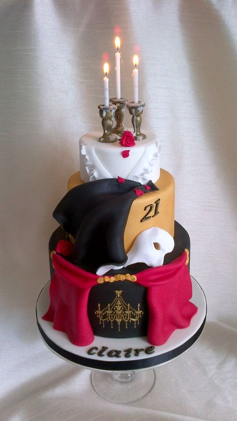 Phantom Of The Opera Cake Ideas, Phantom Of The Opera Sweet 16 Ideas, Phantom Of The Opera Birthday Party, Phantom Of The Opera Theme Party, Phantom Of The Opera Party Ideas, Phantom Of The Opera Cake, Broadway Cake, Phantom Of The Opera Party, Theatre Cake