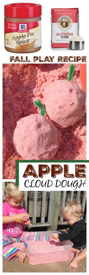 Apple cloud dough recipe for play. This takes seconds to make, and the kids will play for hours! Apple Cloud Dough, Cloud Dough Recipe, Apple Lesson Plans, Apple Week, Preschool Apple Theme, Apple Lessons, Apple Preschool, Apple Unit, Cloud Dough