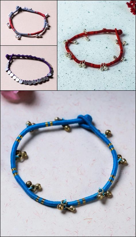 Patwa Thread & Bead Work Anklets by Kailash Patwa Thread Anklets Diy, Anklets Diy, Handmade Rakhi, Anklet Designs, Thread Jewellery, Silk Thread, Infinity Bracelet, Anklets, Bead Work