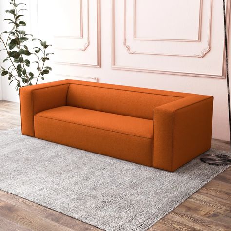 This sofa is the ultimate statement piece to any living space! The sleek lines combine with the luxurious look and feel of boucle upholstery. Enjoy plush high-density foam cushions and a versatile design, easily making this your favorite spot in your home. Upholstered in a high-quality rich burnt orange boucle material. Impeccable craftsmanship ensures long-lasting strength and durability. Assemble in minutes! This couch is the epitome of quality craftsmanship. Solid wood legs 1.9 High-density f Statement Couch, Long Couch, Sofa Bed For Small Spaces, Sofa Orange, Orange Couch, Orange Sofa, Mod Furniture, Comfortable Couch, Dried Eucalyptus