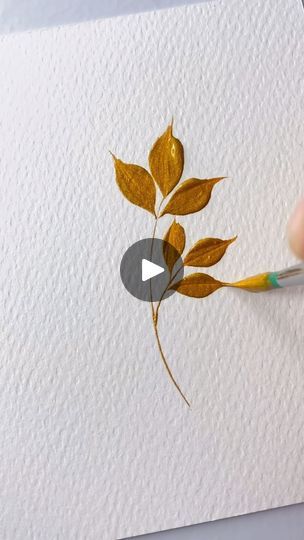 Golden Leaves Painting, Golden Flower Painting, Paint Tutorials, Falling Leaf, Drawing Instruments, Golden Painting, Painting Designs, Golden Leaves, Gouache Painting