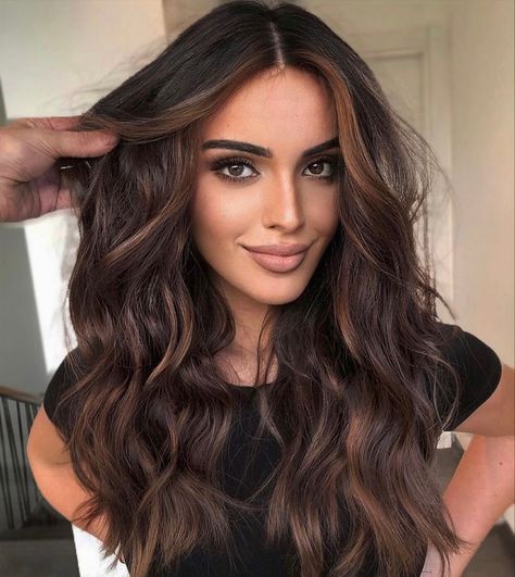 Earthy Brunette Balayage, 2023 Highlights, Brown Hair Trends, Latina Hair, Hair Contouring, Black Hair Balayage, Hair Color Underneath, Hair Color Chocolate, Brown Hair Looks