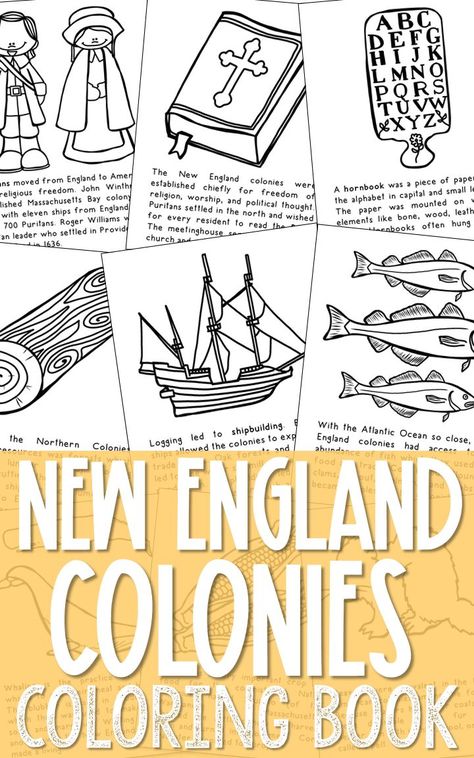 Add this New England Colonies coloring book set to your American History studies. Print 2 to 4 to a page to save paper, to turn into mini books or banners, and to make just the right size for interactive notebooks. Keep this in your early finisher folder for no-prep fun. There's so many creative things you can do with these pages! Need ideas? Check out my free eBook: Beyond the Crayon. New England Colonies Activities, School Year Themes, American Landmarks, History Classroom, Social Studies Teacher, Social Studies Activities, Usa Presidents, World Geography, Middle School Classroom